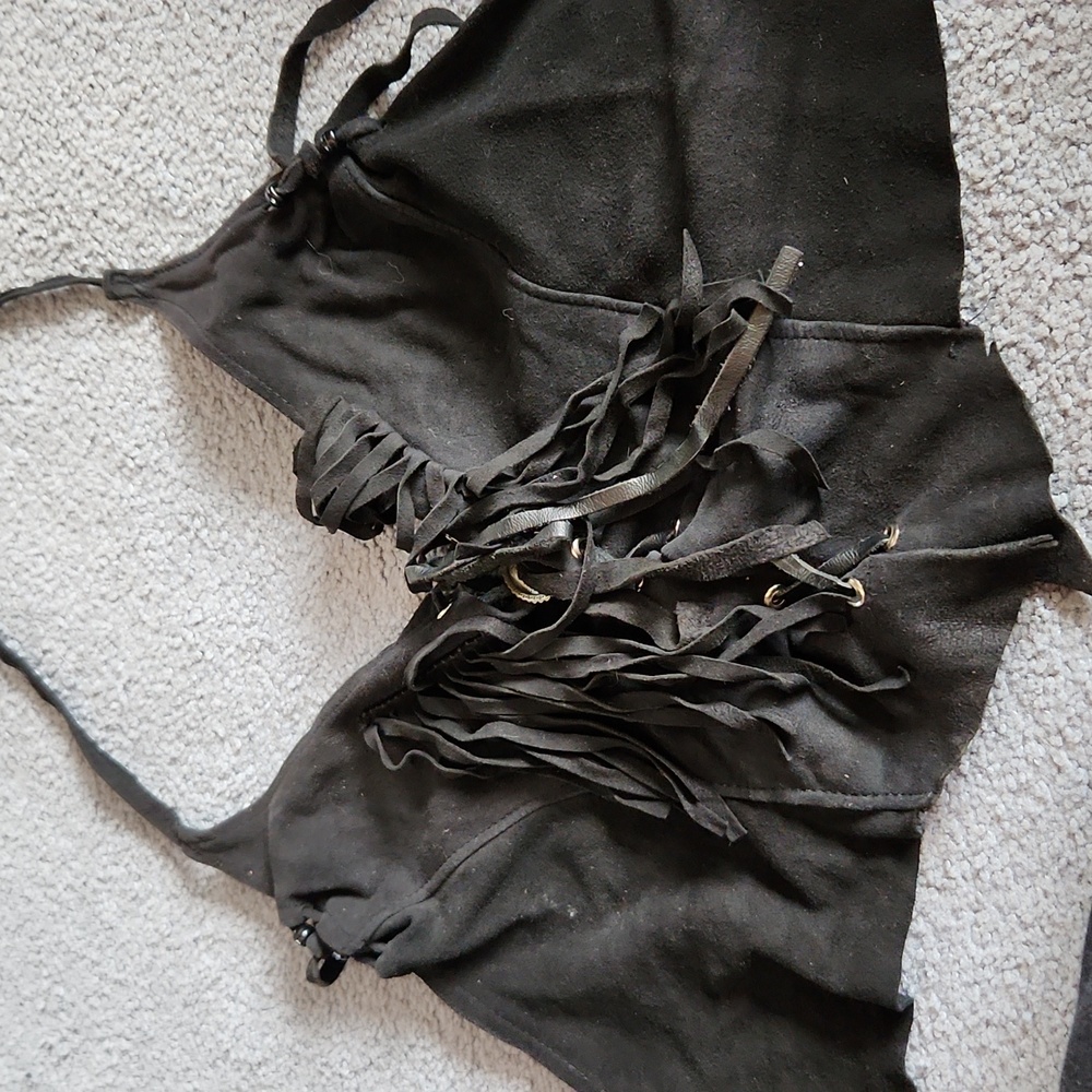 Hippie boho biker leather halter top